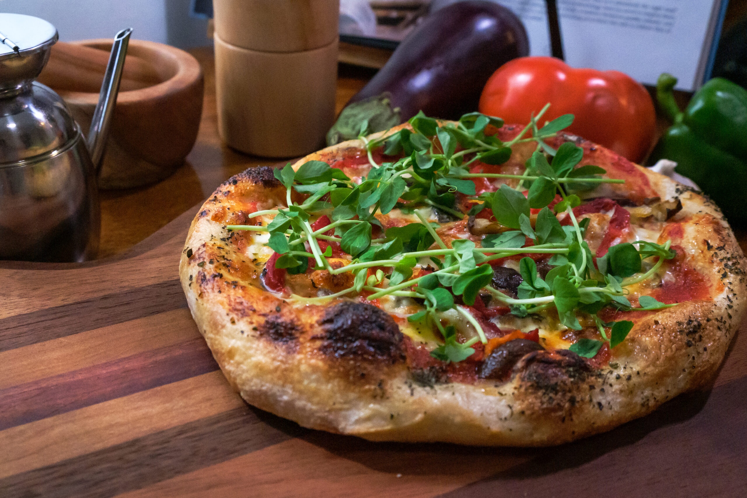 Pizza with Pea Shoots