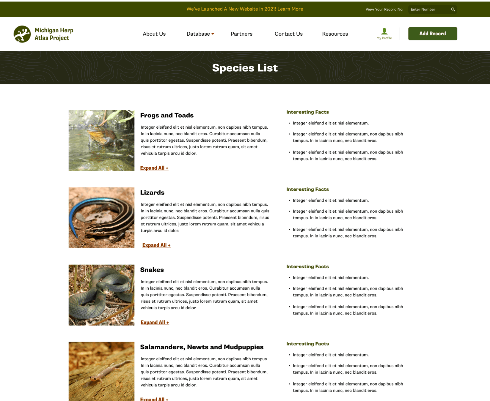 Species List Screen for the Michigan Herp Atlas
